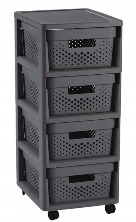 Curver Komoda ant ratukų su 4 perforuotomis dėžėmis, 11 l, Infinity, 30x36x69 cm, tamsiai pilka