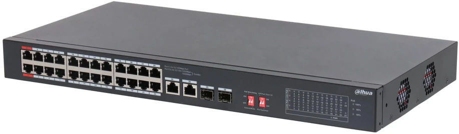 Šakotuvas Dahua Technology PoE S3226-24ET-375 network switch Unmanaged Fast Ethernet (10/100) Power over Ethernet (PoE) Desktop Juodas