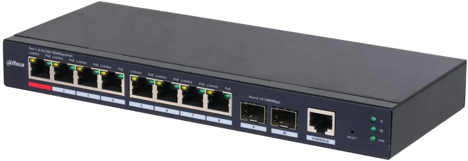 Šakotuvas Dahua Technology PoE S4210-8GT-110 network switch Managed L2 Gigabit Ethernet (10/100/1000) Power over Ethernet (PoE) Desktop/Wall-Mounting