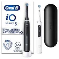 Dantų šepetėlis „Oral B“ iO5 dviejų dalių komplektas, juodos spalvos, UCB ir baltos spalvos, SC elektriniai dantų šepetėliai