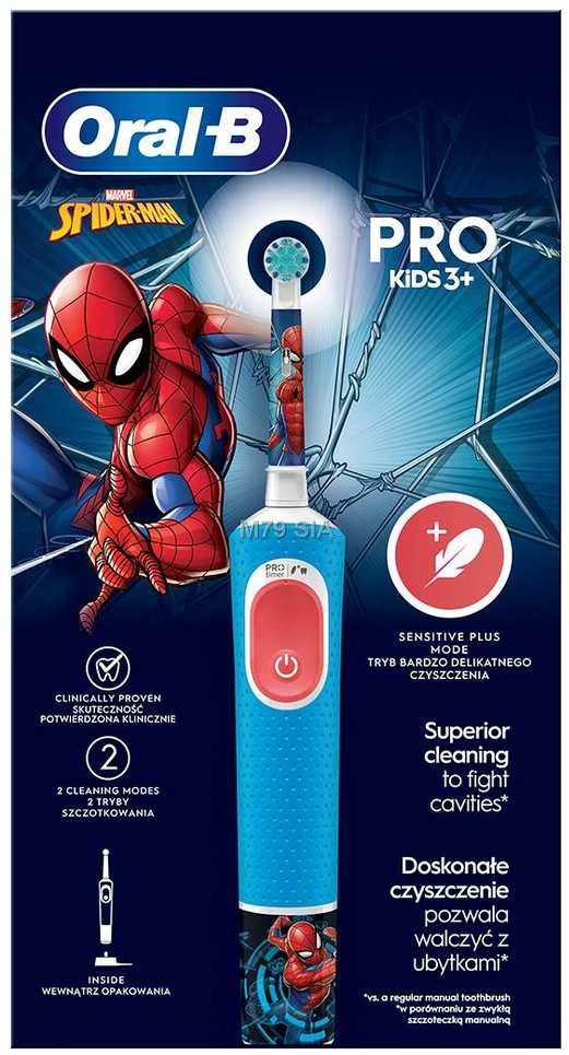Elektrinis dantų šepetėlis Braun D103.413.2KX Vitality PRO Kids 3+ Spiderman + kelioninis dėklas