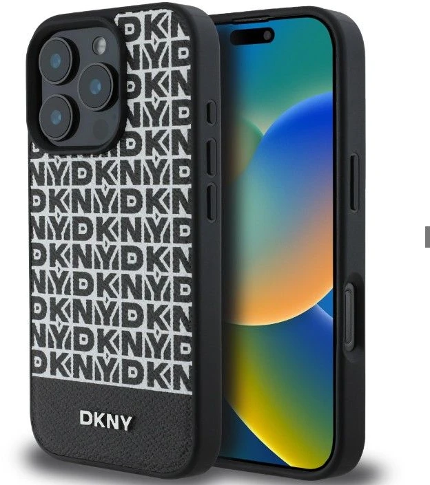 DKNY PU Leather Repeat Pattern Bottom Stripe MagSafe Apple iPhone 16 Pro Max dėklas telefonui juodos spalvos