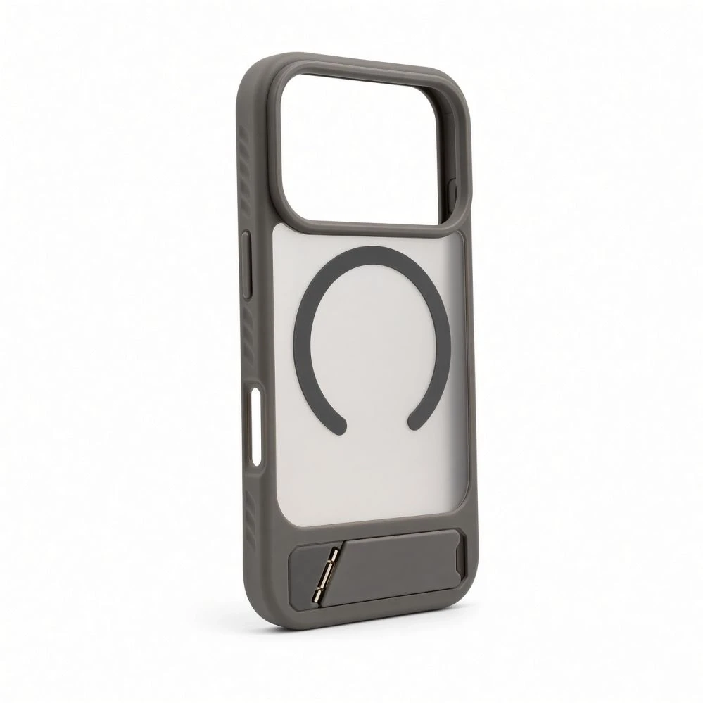 Aizmugurējais vāciņš Evelatus Apple iPhone 18 Pro Rubber Coated MagSafe With Stand Case Smoke Pilkas