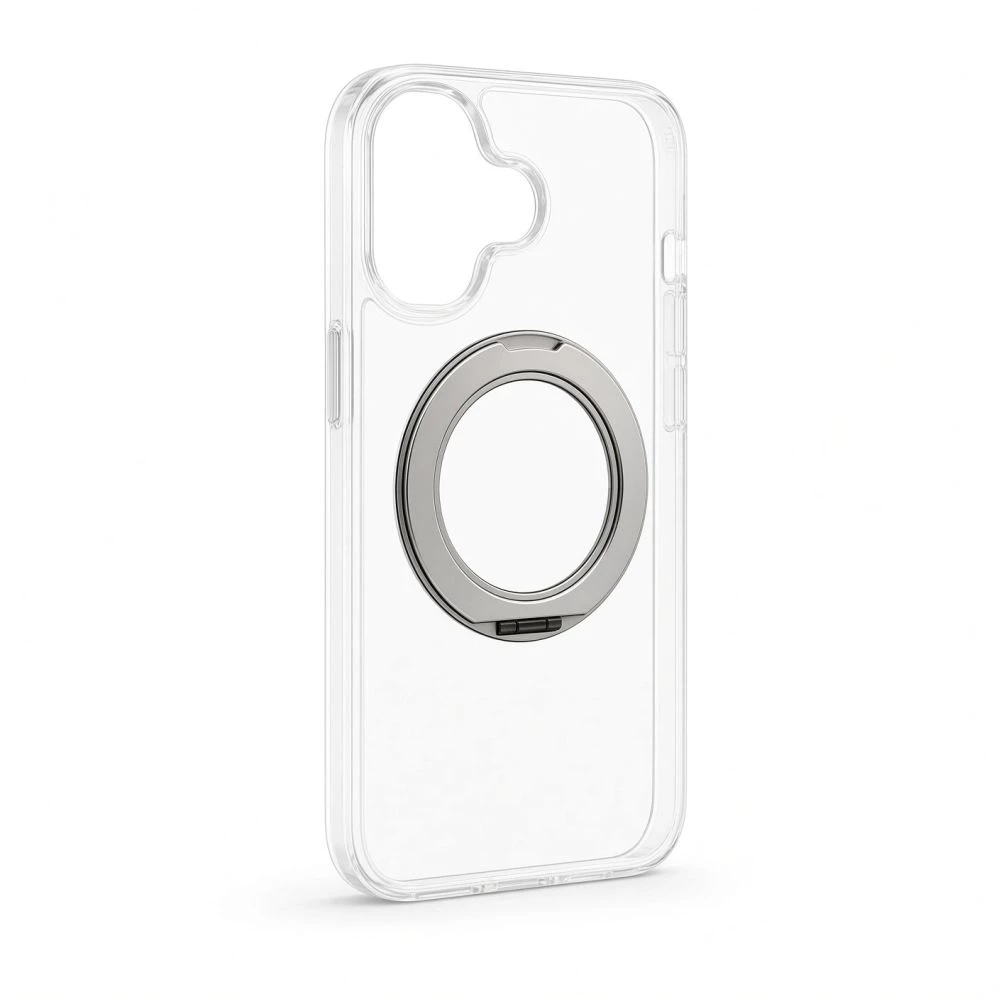 Dėklas Aizmugurējais vāciņš Evelatus Apple iPhone 17 Hybird Case With Magsafe PC+TPU 360 Metal Stand Transparent