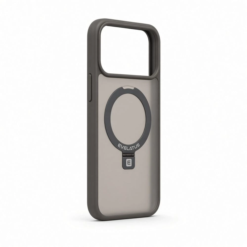Aizmugurējais vāciņš Evelatus Apple iPhone 18 Pro Shield Case With MagSafe & Stand Matte Ring Smoke Pilkas