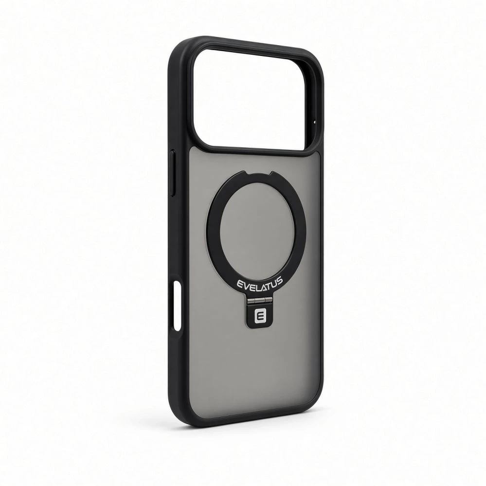 Aizmugurējais vāciņš Evelatus Apple iPhone 18 Pro Shield Case With MagSafe & Stand Matte Ring Juodas