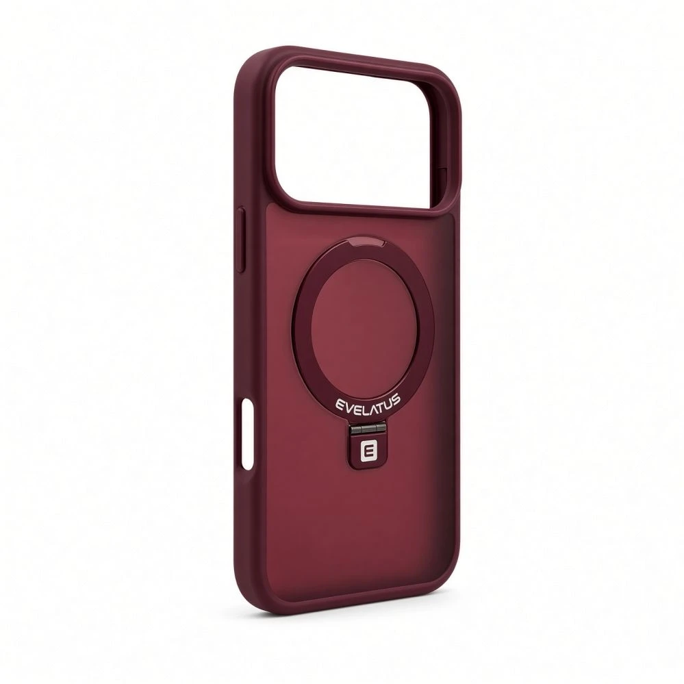 Aizmugurējais vāciņš Evelatus Apple iPhone 18 Pro Shield Case With MagSafe & Stand Matte Ring Burgundy