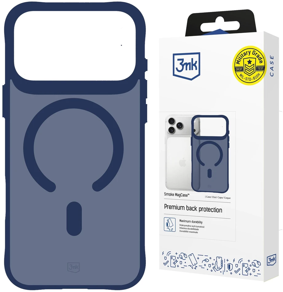 Dėklas 3Mk apsaugos 3mk dūminis „MagCase“, skirtas „iPhone 17 Pro“ – Mėlyna-permatomas