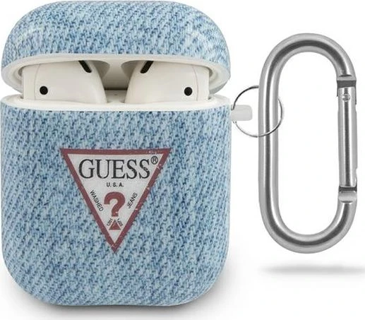 Guess apsauginis dėklas GUACA2TPUJULLB džinsų kolekcija AirPods 1/2 mėlyna