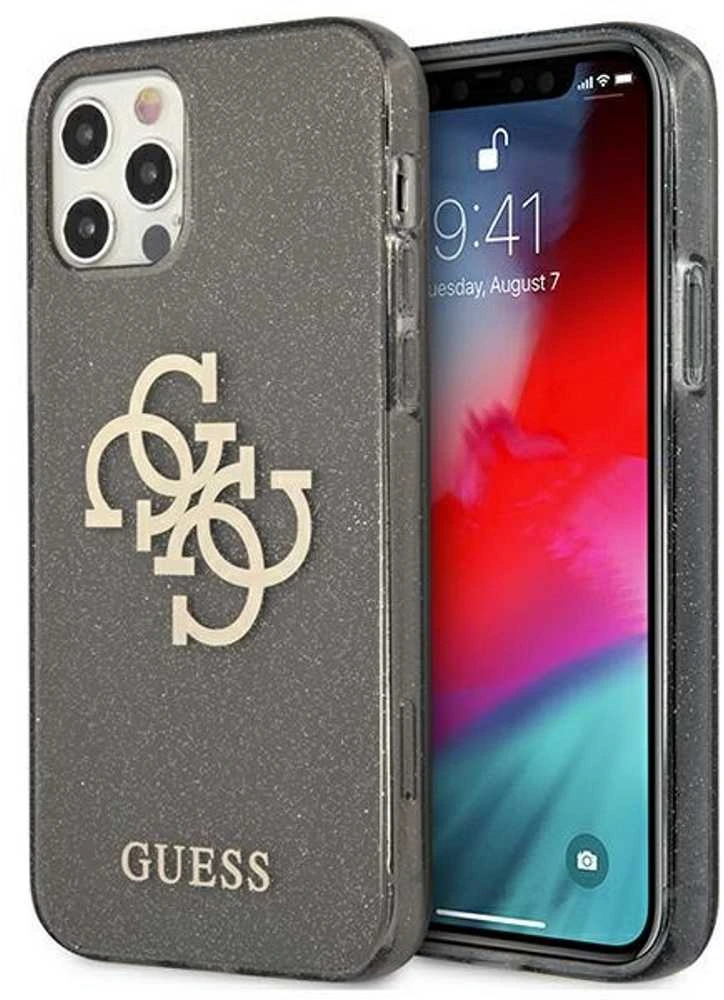 Dėklas GUESS GUHCP12LPCUGL4GBK HARD CASE 4G BIG LOGO GLITTER IPHONE 12 PRO MAX Juodas