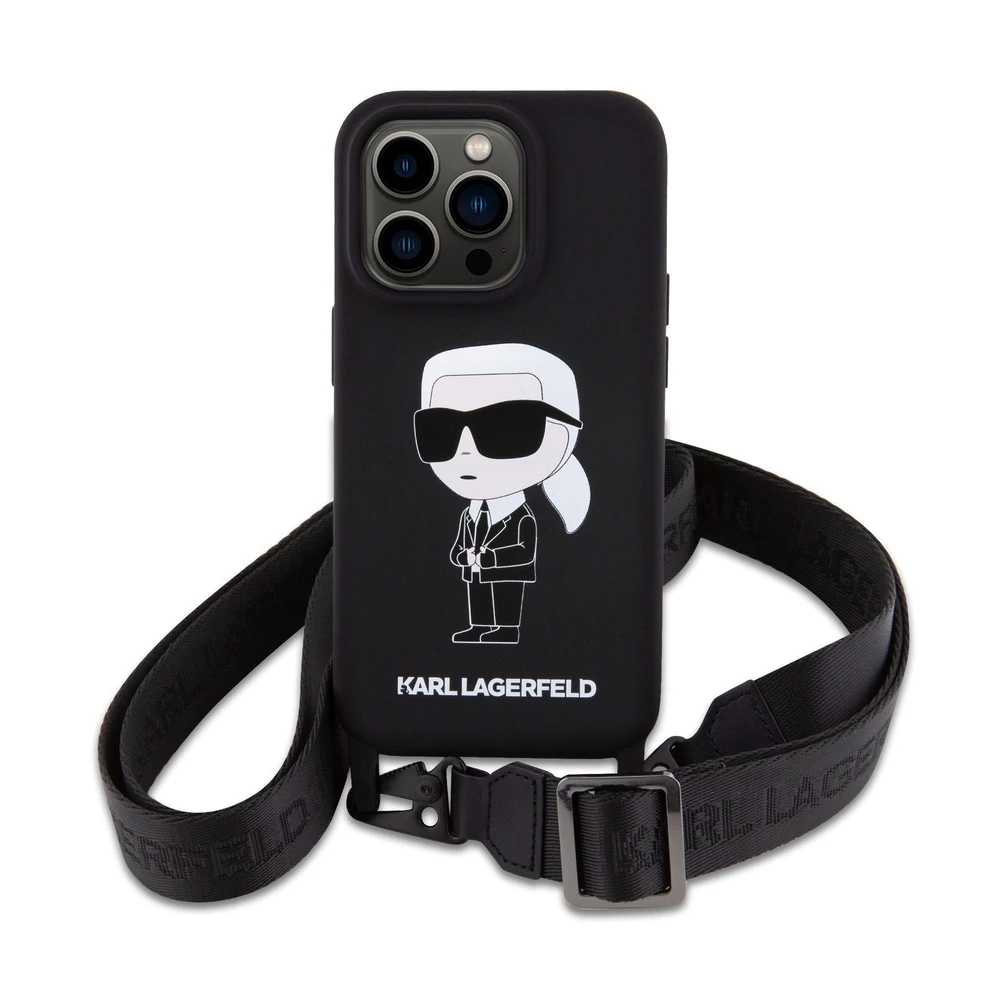 Karl Lagerfeld KLHCP15XSCBSKNK Apple iPhone 15 Pro Max 6.7″ kietas dėklas juodos spalvos Crossbody Silicone Ikonik