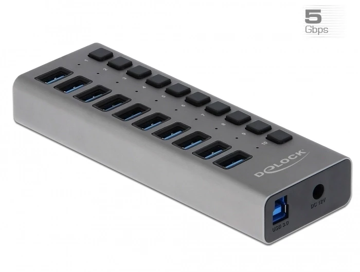 DLC DeLOCK 63670 sąsajos šakotuvas USB 3.2 Gen 1 (3.1 Gen 1) Type-B 5000 Mbit/ai Pilka