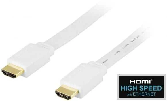 DELTACO plokščias HDMI kabelis 4K, UltraHD, 60Hz, 0.5m 19-pin ha-ha, baltas HDMI-1005H