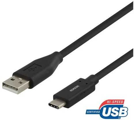USB-C į USB-A kabelį, 1m, 3A, USB 2.0, juodas DELTACO / USBC-1004M