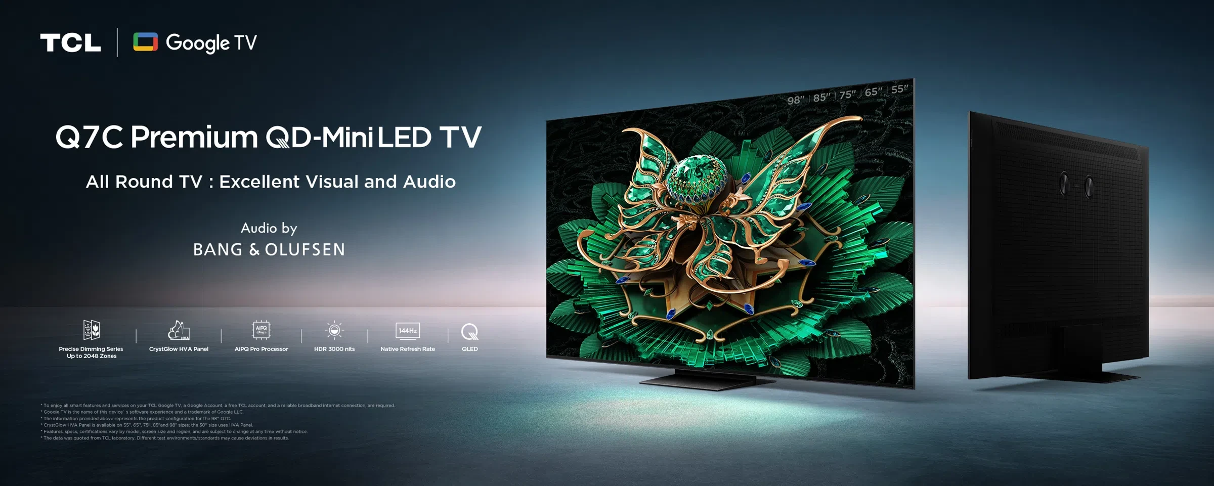 TCL TV Q7C Premium QD-Mini LED televizorius, 139.7 cm | 55Q7C aprašymas - Prekės nuotrauka