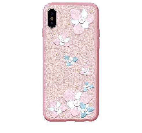 Devia gėlių siuvinėjimo Lanya silikoninis dėklas Apple iPhone X / XS Rožinė