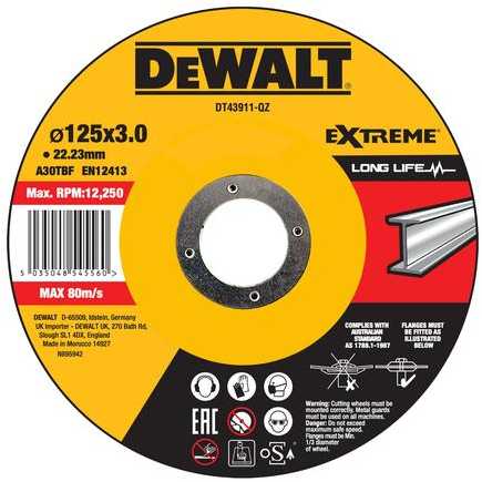metalo pjovimo diskas 125 mm storis 2,8 mm DeWALT [DT43911-QZ]