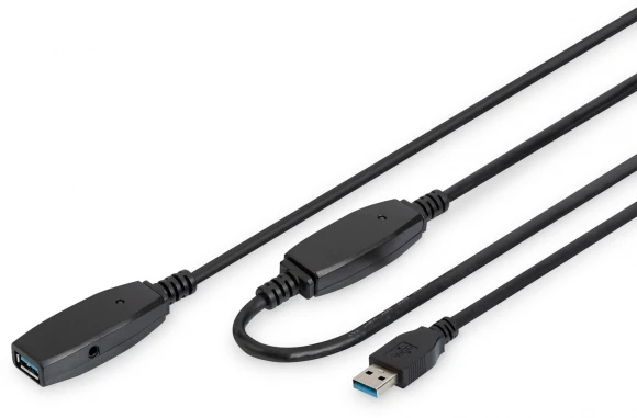 Assmann Electronic DIGITUS prailginimo kabelis USB 3.0 SuperSpeed Type USB A/AM/F aktyvus juodas 15m