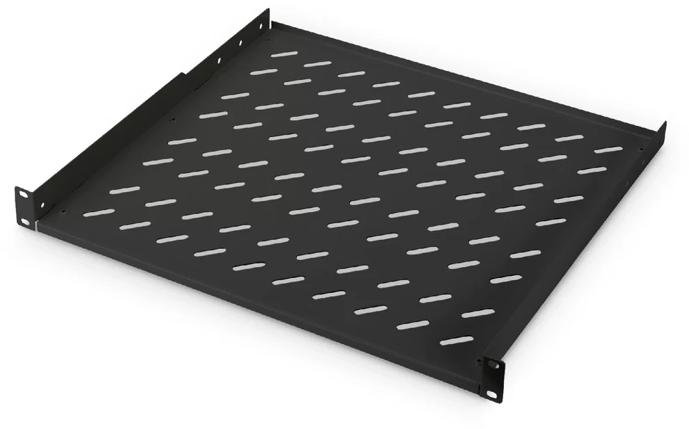 „Digitus“ | 1U fiksuota lentyna stelažams | DN-19 TRAY-1-400-SW | Fiksuoto montavimo lentynas galima lengvai sumontuoti ant dviejų priekinių 483 mm (19 colių) profilio bėgelių jūsų 483 mm (19 colių) tinklo arba serverio spintoje. Dėl stabilaus, perforuoto plieno lakšto, pasižyminčio didele apkrova, jie yra optimalus paviršius komponentams, kurie nėra tinkami 483 mm (19 colių) | Juodas