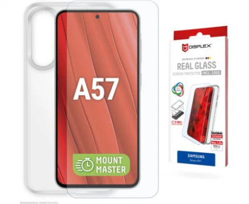„Samsung Galaxy A57“ tikras ekrano stiklas MM + dėklas iš „Displex“ skaidrus