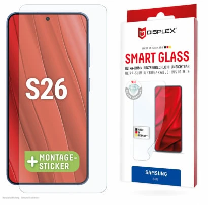 „Samsung Galaxy S26“ išmaniojo ekrano stiklas, pagamintas iš „Displex“ skaidraus stiklo