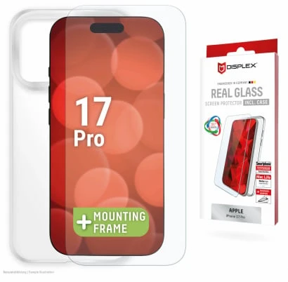 Apple iPhone 17 Pro tikras ekrano stiklas + dėklas, pagamintas „Displex“, skaidrus