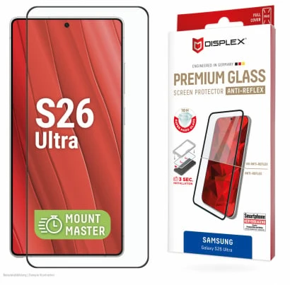 Samsung Galaxy S26 Ultra Premium ekrano stiklas su antirefleksiniu efektu, pagamintas iš „Displex“ skaidraus stiklo.