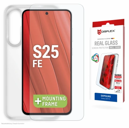 „Samsung Galaxy S25 FE“ tikras ekrano stiklas + dėklas, pagamintas iš „Displex“ skaidraus