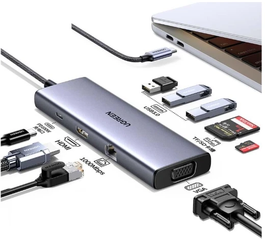 Adapteris Ugreen CM498 USB-C, 2 x USB-A + USB-C + HDMI + SD / TF + PD