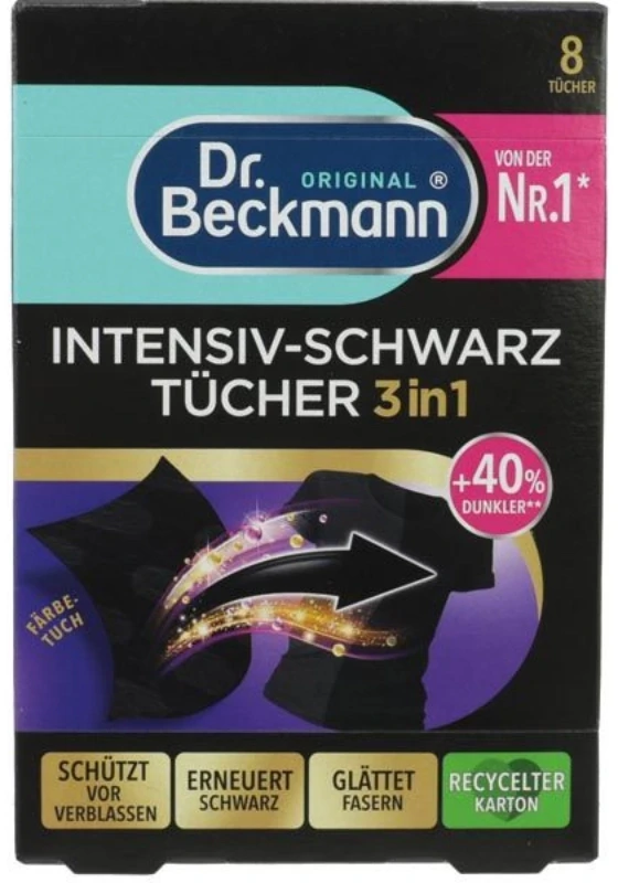 DR.BECKMANN Skalbimo priemonė Dr. Beckmann Atgaivinančios servetėlės juodiems ir lygiems pluoštams, 8 vnt. (186462)