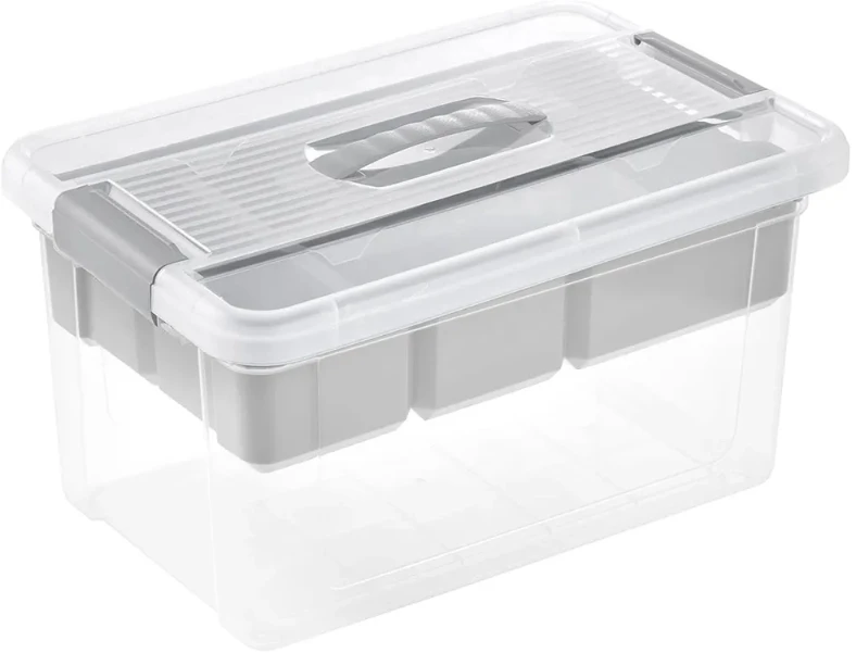 Keeeper Box with lid and organizer organizer box Henri 29x41x20cm 16L light pilka/transparent