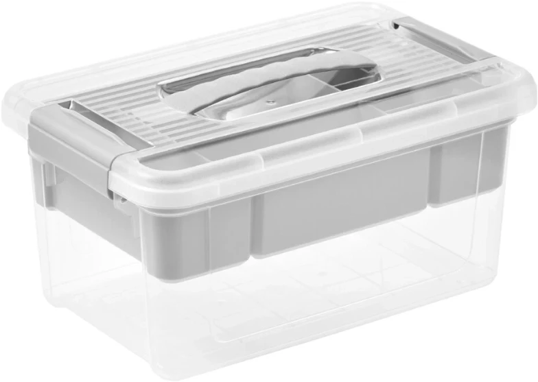 Keeeper Box with lid and organizer organizer box Henri 19x29x14cm 5L light pilka/transparent