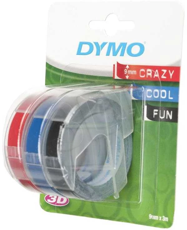 DYMO 3D Juostelės Mechaniniams Etikečių Spausdintuvams 9mm x 3m / raudona/mėlyna/juoda (S0847750)