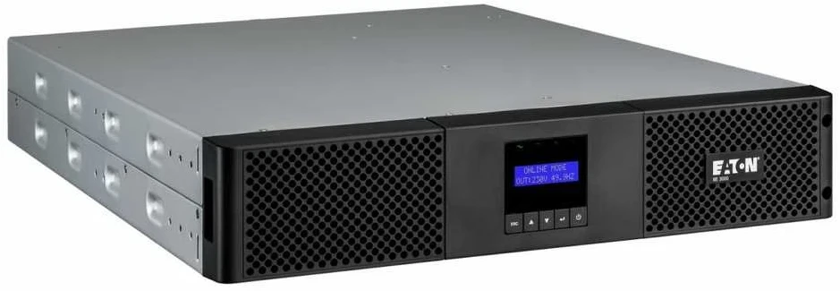 EATON 9E UPS rack tipo nepertraukiamo maitinimo šaltinis, AC 200/220/230/240 V, 2700 W, 3000 VA, vienfazis, 6 x švino-rūgštinis akumuliatorius 9 Ah, RS-232, USB, oc 7, 2U, 19", juodas