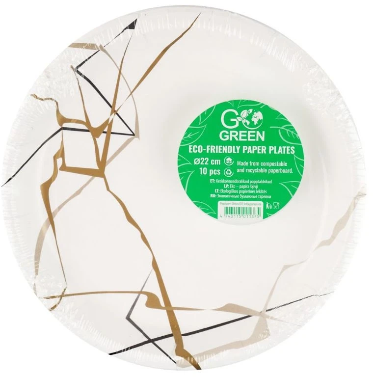 Gogreen „Go Žalias“ popierinės lėkštutės „Go Žalias“ 22 cm, 10 vnt.