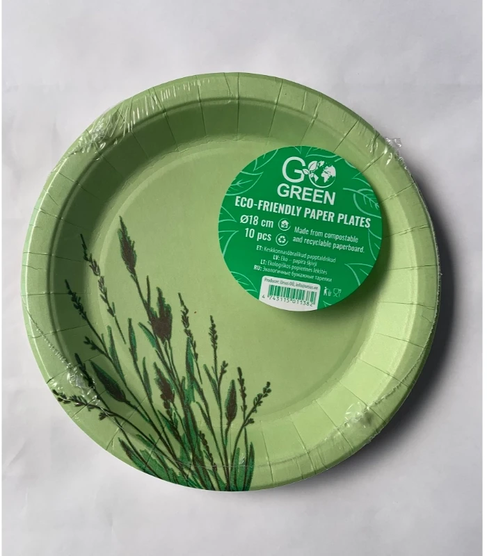 Gogreen Reed Go Žalias ekologiškos popierinės lėkštės Ø18cm 10 vnt. / 0,07kg