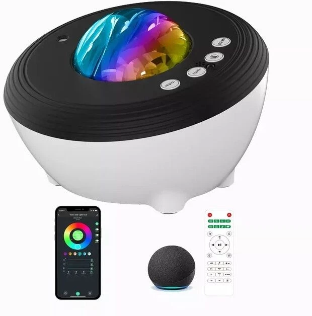 E-LIGHT Elight J1 Aurora zvaigžņu projektors ar skaņām & Bluetooth skaļruni Smart Wi-Fi Aplikācijas / pukts vadību Balta