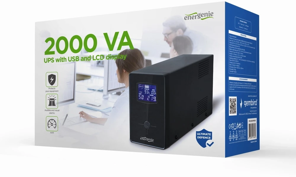 Gembird Energija | Nepertraukiamo maitinimo šaltinis (UPS) su USB ir LCD ekranu | EG-UPS-035 | 2000 VA | 1200 W