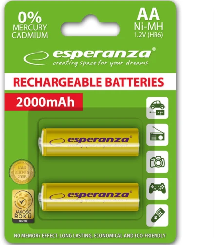 Įkraunamos AA baterijos Esperanza, 2000mAh, geltona