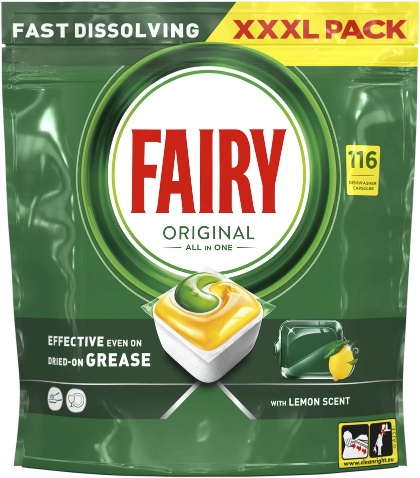 Indaplovių tabletės Fairy Platinum All In One Lemon, 116 vnt., citrinų kvapo
