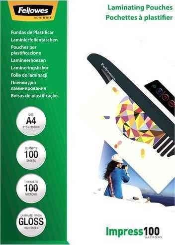 FELLOWES Laminavimo kišenės 100 mikronų A4 100 vnt. pakelis