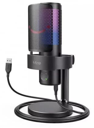Fifine A9 RGB mikrofonas žaidimams | podcast'ai | upeliai | trikojis | juodas