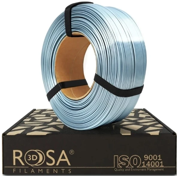 3D plastikas PLA sidabrinė blizgi (silk Sidabrinis) 1.75mm 1kg refill pakuotė Rosa3D