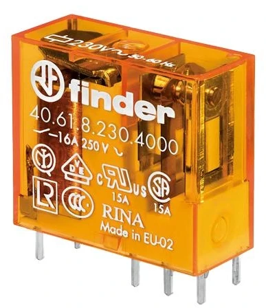 Finder Miniatiūrinė relė 1P 16A 230V AC, AgSnO2 kontaktas (40.61.8.230.4000)