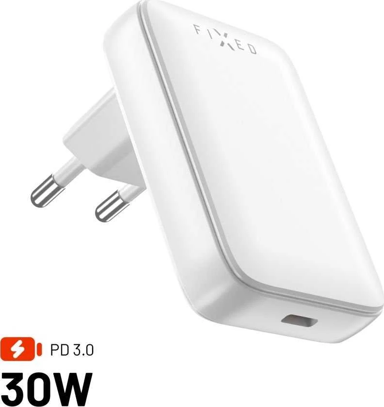 FIXED Slim USB-C Travel Charger, GaN, PD palaikymas, 30W, Baltas | Pataisyta