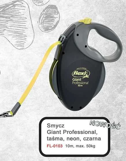Flexi Giant Profesional Automatinis juostinis pavadėlis, 10 m / šunims iki 50kg / spalva: juoda ir pilka