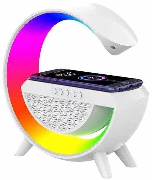 Elight G formas skaļruņa lampa ar RGB LED apgaismojumu un bezvadu viedierīču uzlādes ierīci balts
