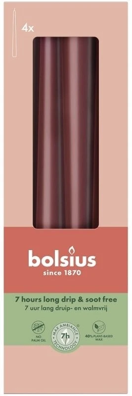 Bolsius stalo žvakės 245/24mm tamsiai raudona 4 vnt.