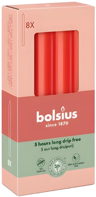 Bolsius Table candles 8 pieces in a box 170/20mm red