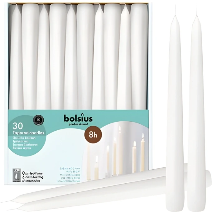 Bolsius Galda sveces Professional 30gab kastē 250/24mm baltas